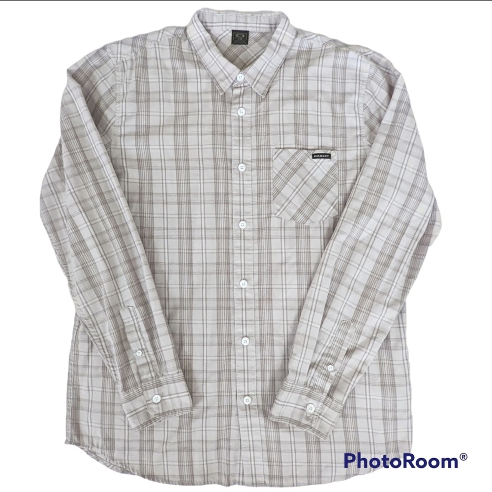 Oakley Shirt Mens Sz L Gray Button Up Long Sleeve Chest Pocket Dress Shirt - Picture 1 of 11